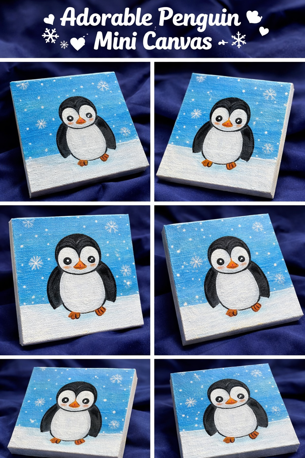 Cute Penguin Canvas Painting – Winter Animal Wall Art for Kids Room & Gift Decor