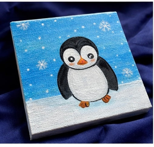 Cute Penguin Canvas Painting – Winter Animal Wall Art for Kids Room & Gift Decor