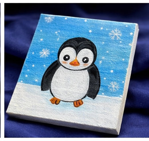 Cute Penguin Canvas Painting – Winter Animal Wall Art for Kids Room & Gift Decor