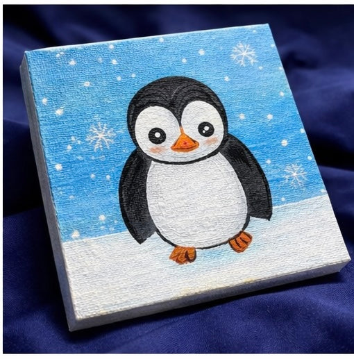 Cute Penguin Canvas Painting – Winter Animal Wall Art for Kids Room & Gift Decor